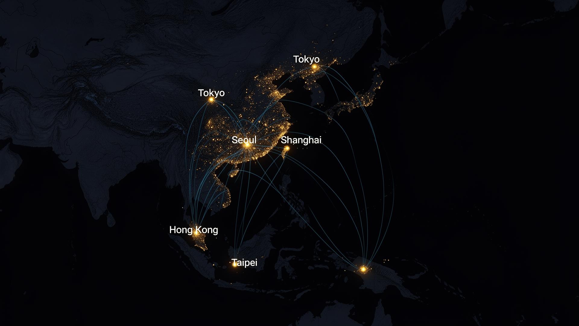 Map of East Asia with city nodes